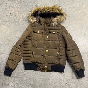 Rocawear Women's‎ Army Green Puffer Bomber Jacket Size M Gold Detail Y2k Classic